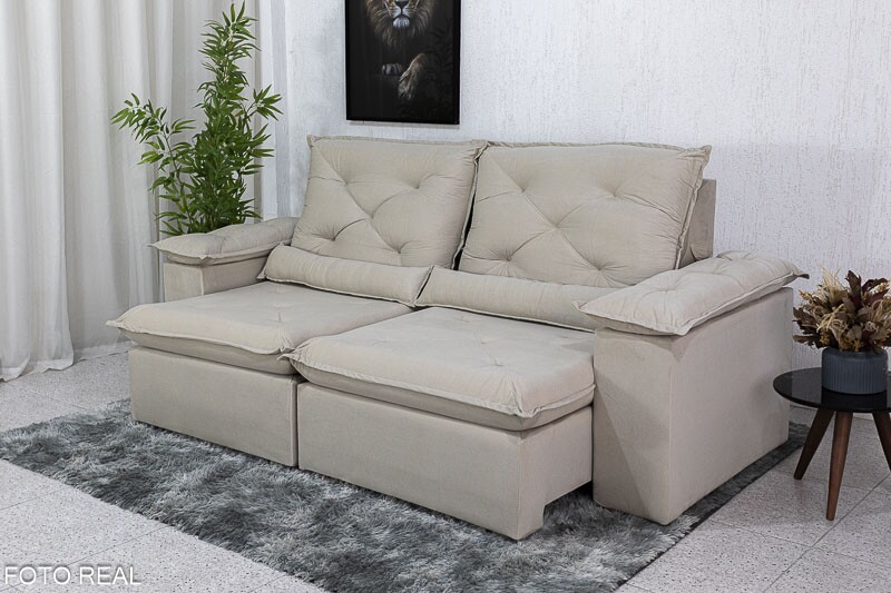 Sofá Retrátil Reclinável Roma Veludo Bege 01 Larg. 2.00m - D28 Soft - Imagem 2