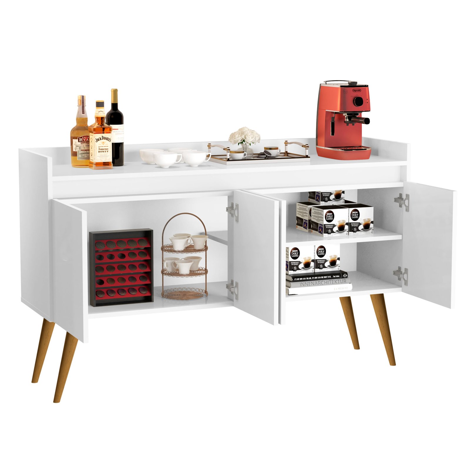 Buffet 4 Portas Gold Branco/Mel/Branco – MÓVEIS PRIMUS - Imagem 9