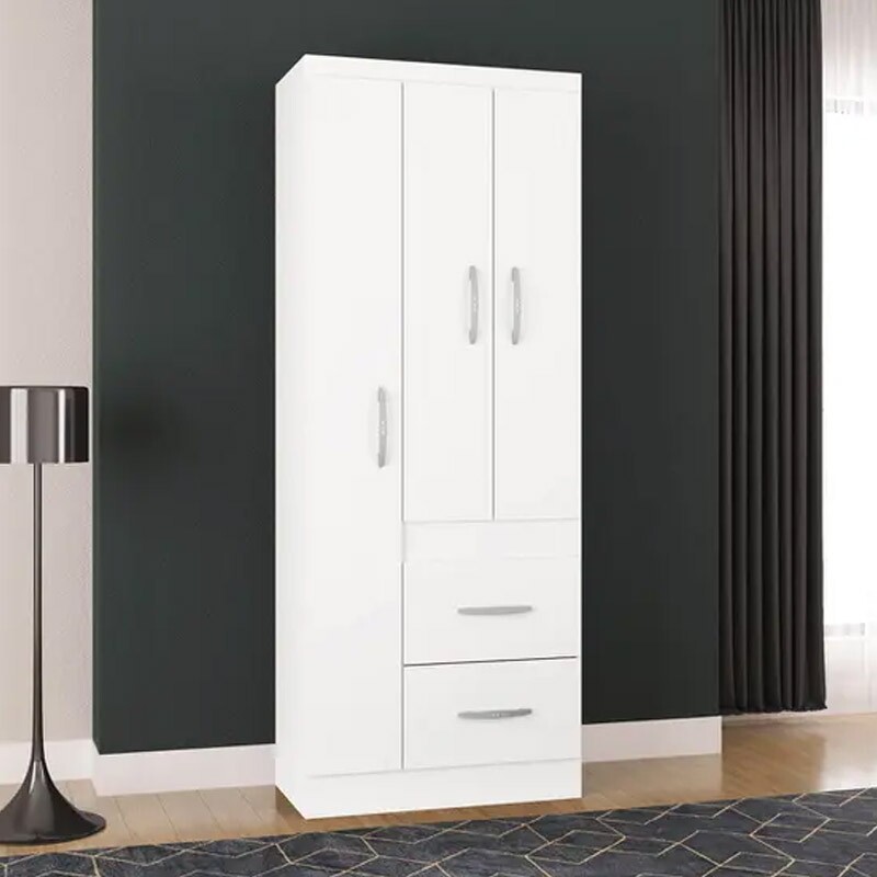 Guarda-Roupa Solteiro Milão 3 Portas 2 Gavetas Branco Larg. 0.68m Poquema