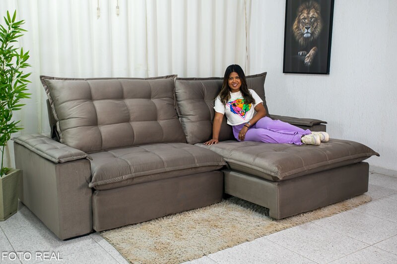 Sofá Retrátil Reclinável Atenas 2.90m Veludo Cinza 813 D33 e Molas Ensacadas - Imagem 9