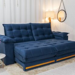 Sofá Retrátil Reclinável Barcelona Veludo Azul 325 Larg. 2.30m - D33 e Molas Ensacadas