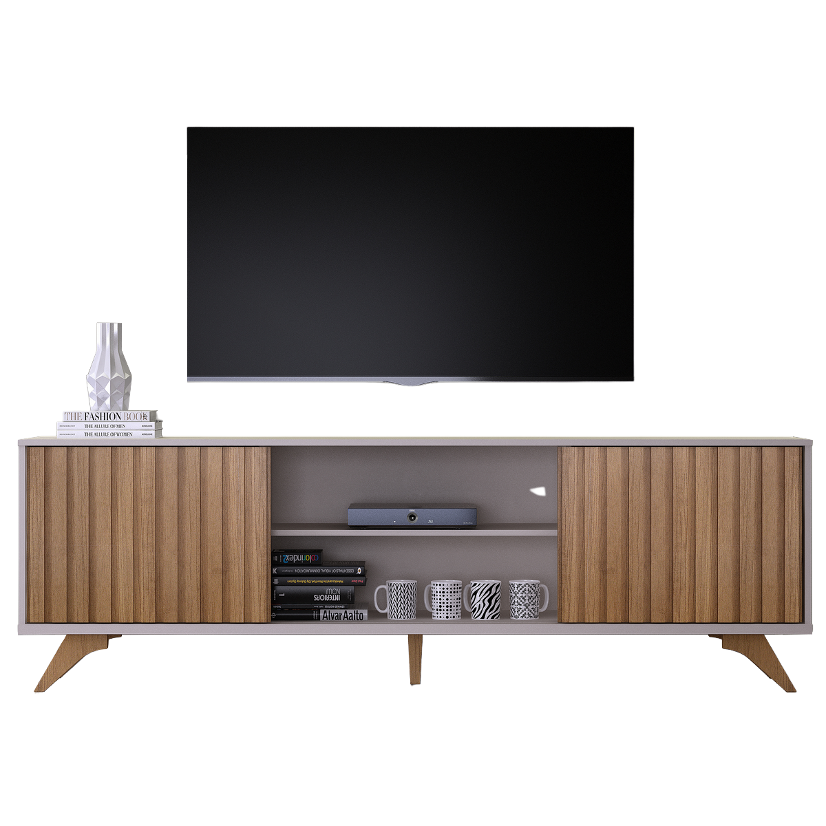 Bancada até 65" Manaus Off White/Cinamono - VALDEMÓVEIS - Imagem 2