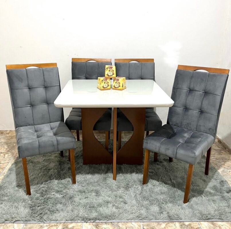 Mesa Madri 120×80 Cinamono/Off White com 4 Cadeiras Sophia/Capri Veludo Grafite – MINASPLAC + WM DECOR - Imagem 2