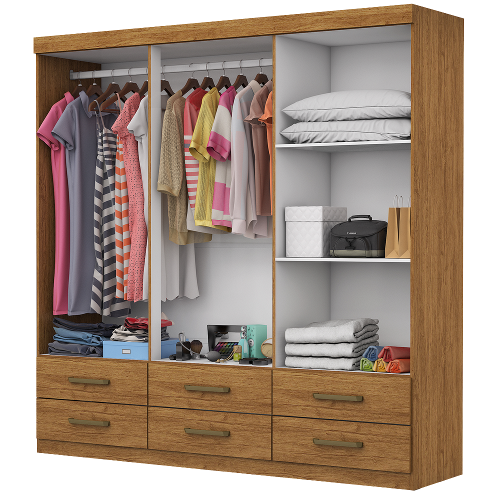 Guarda-Roupa 6 Portas(Com Espelho/Sem Pés)Dallas 1,53 m Cinamono/Branco – CARIOCA MÓVEIS - Imagem 3