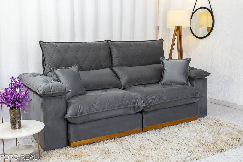 Sofá Retrátil Reclinável 2.50m Magnum Veludo Cinza 814 - Molas Ensacadas - Imagem 4