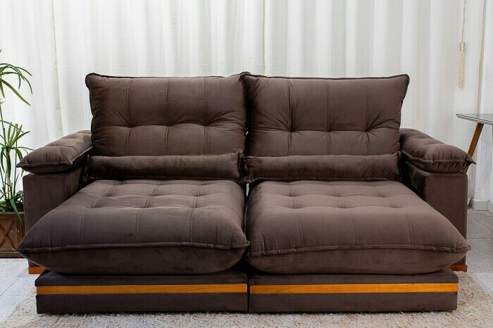 Sofá Retrátil Reclinável Ibis Veludo Marrom 815 Larg. 2.50m - D33 e Molas Ensacadas - Imagem 5