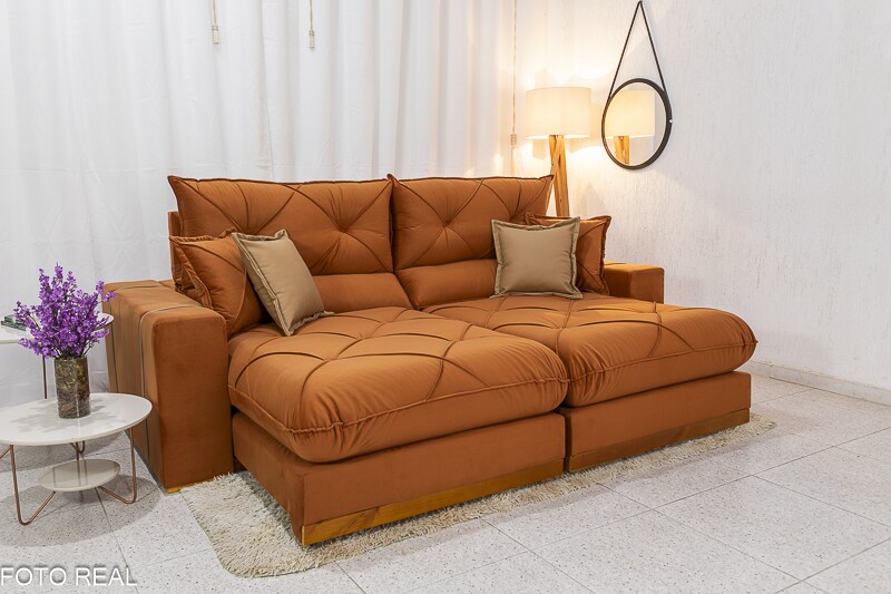 Sofá Retrátil Reclinável 2.50m Gran Bello Veludo Terracota - D33 e Molas Ensacadas - Imagem 2
