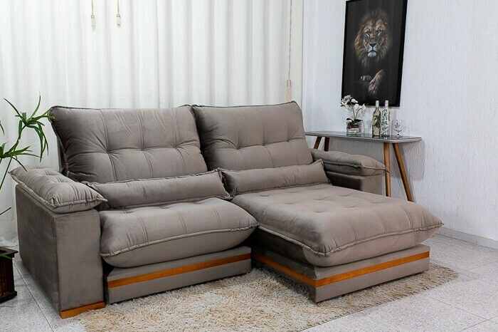 Sofá Retrátil Reclinável Ibis Veludo Cinza 813 Larg. 2.50m - D33 e Molas Ensacadas - Imagem 4