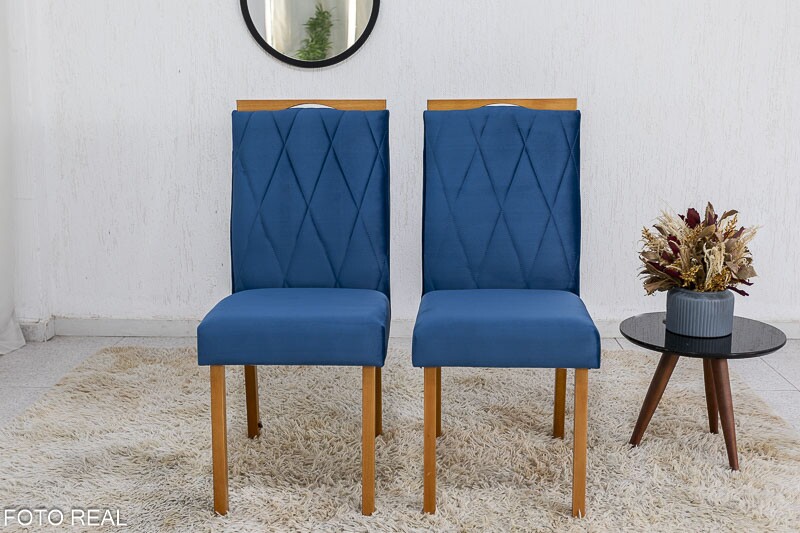 2 Cadeiras Lisboa Veludo Azul 503 Madeira Maciça Art Assento - Entregue Montada - Imagem 2