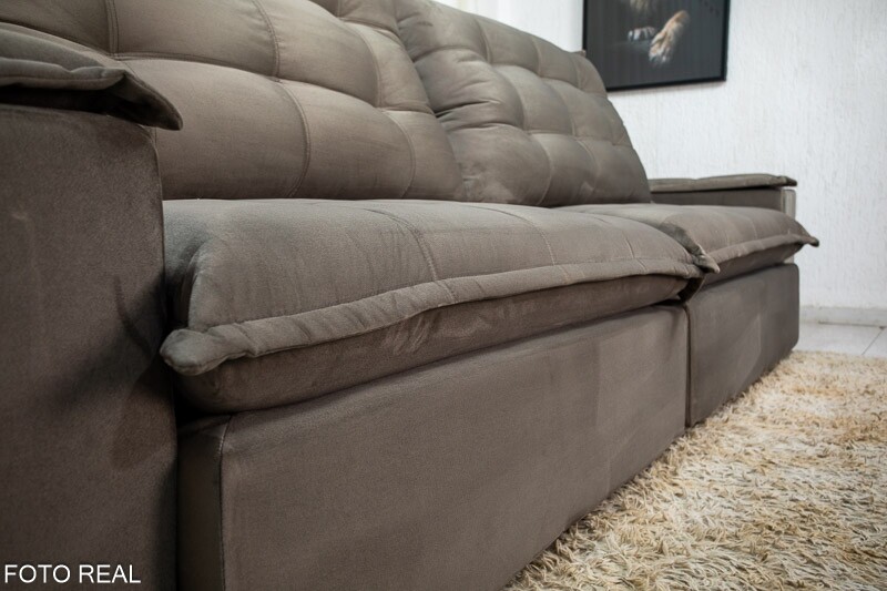 Sofá Retrátil Reclinável Atenas 2.90m Veludo Cinza 813 D33 e Molas Ensacadas - Imagem 2