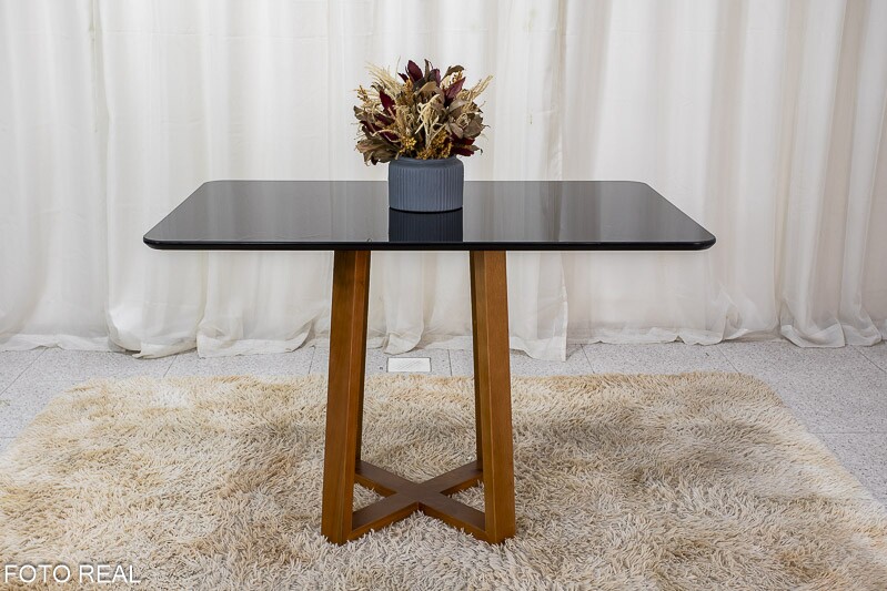 Base Mesa Pedro 4 lugares Vidro Preto 120x80 Madeira Maciça Art Assento - Entregue Montada - Imagem 2