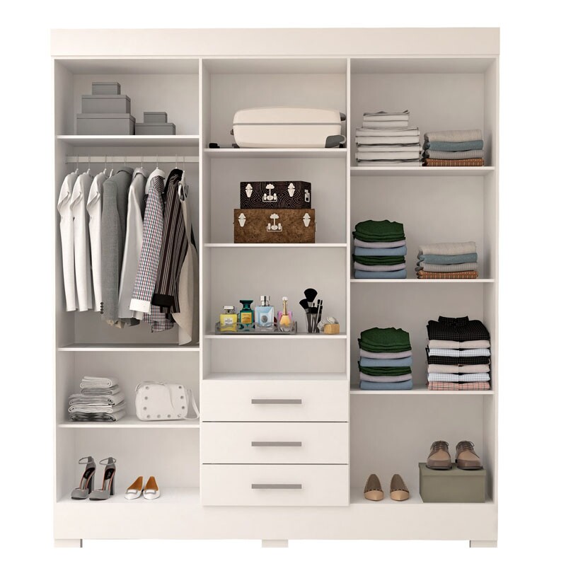 Guarda-Roupa Casal Débora c/Espelho 6 Portas 3 Gavetas MDF Larg. 1.78m Branco Com Pés ACP - Imagem 2