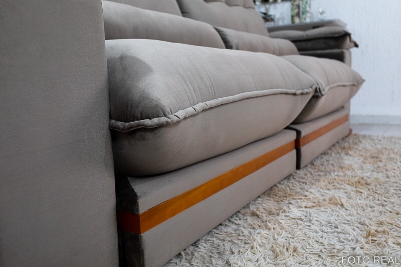 Sofá Retrátil Reclinável Ibis Veludo Cinza 813 Larg. 2.30m - D33 e Molas Ensacadas - Imagem 6