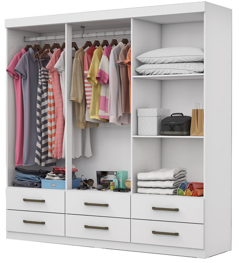 Guarda-Roupa 6 Portas(Com Espelho/Sem Pés)Dallas 1,53 m Branco – CARIOCA MÓVEIS - Imagem 3