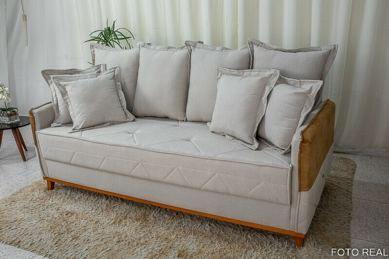 Sofá 3 lugares Vican Larg. 2.00m Linho Bege 5044 Detalhe 05 - Molas Bonnel - Imagem 3