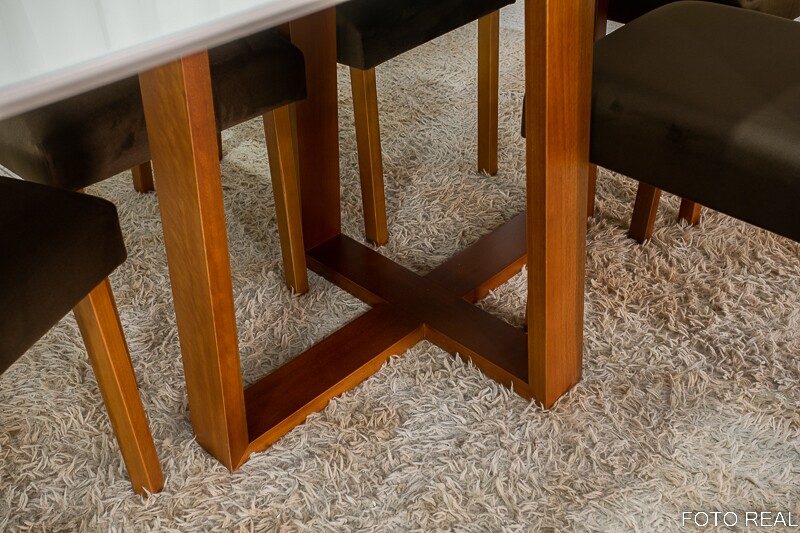 Mesa de Jantar Pedro Mel Vidro Off 160×80 6 Cadeiras Lisboa Veludo Marrom 509 Madeira Maciça Art Assento - Entregue Montada - Imagem 5