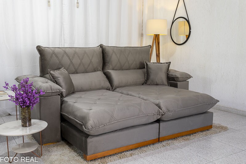 Sofá Retrátil Reclinável 2.30m Magnum Veludo Cinza 813 - Molas Ensacadas - Imagem 2