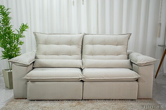 Sofá Retrátil Reclinável 2.00m Emanuelly Veludo Bege 01- D28 Soft - Imagem 5