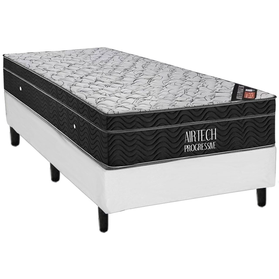 Colchão Solteiro Airtech Progressive D26 + Base Box Simples Corino Branco – ORTOBOM + ALTO NÍVEL CAMAS E COLCHÕES