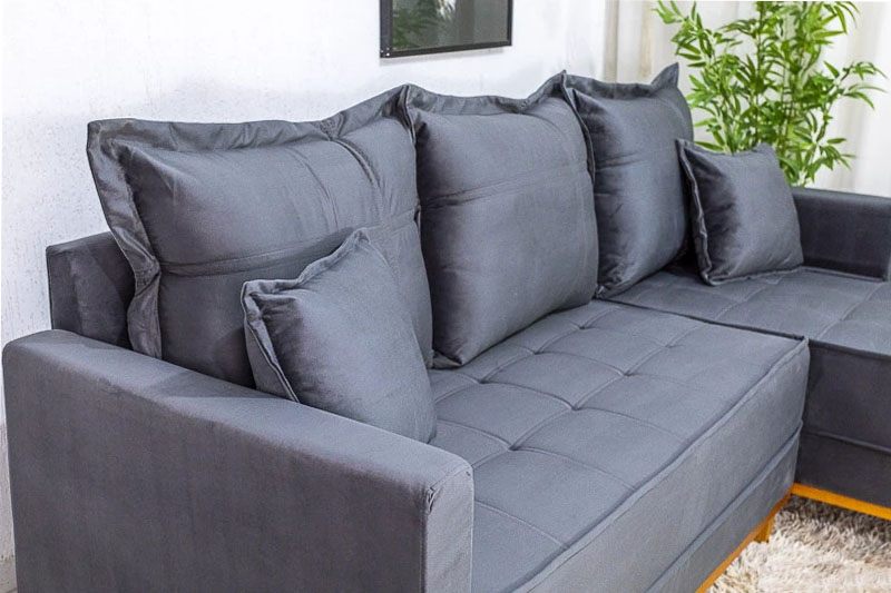Sofá 3 Lug. Com Chaise Lado Esquerdo Milão Larg. 2.30m Veludo Cinza 814 - Molas Ensacadas - Imagem 5