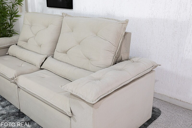 Sofá Retrátil Reclinável Roma Veludo Bege 01 Larg. 2.00m - D28 Soft - Imagem 6