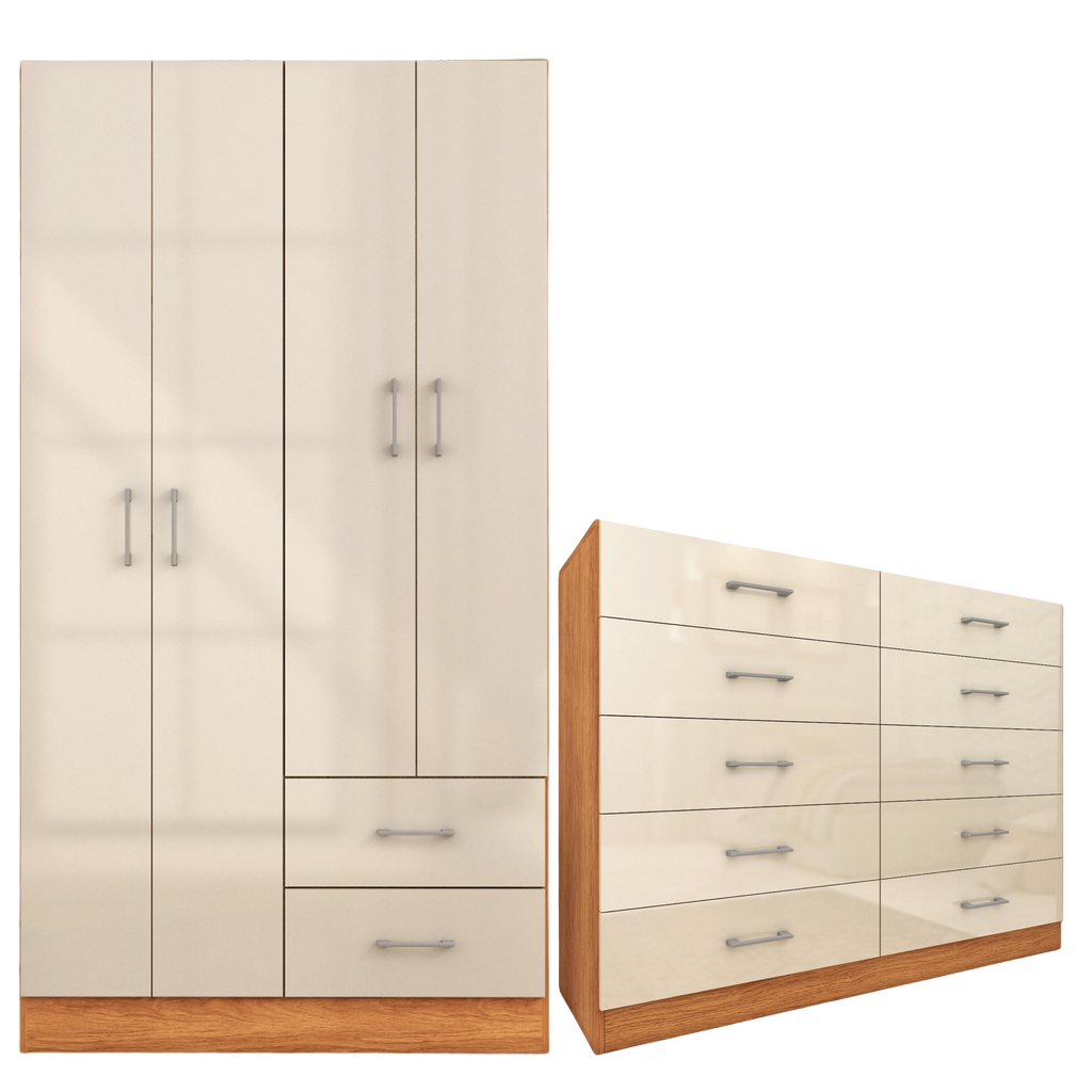 Guarda-Roupa 4 Portas Panamá 4002 + Cômoda 10 Gavetas Caribe Cinamono/Off White – FELLICCI - Imagem 2