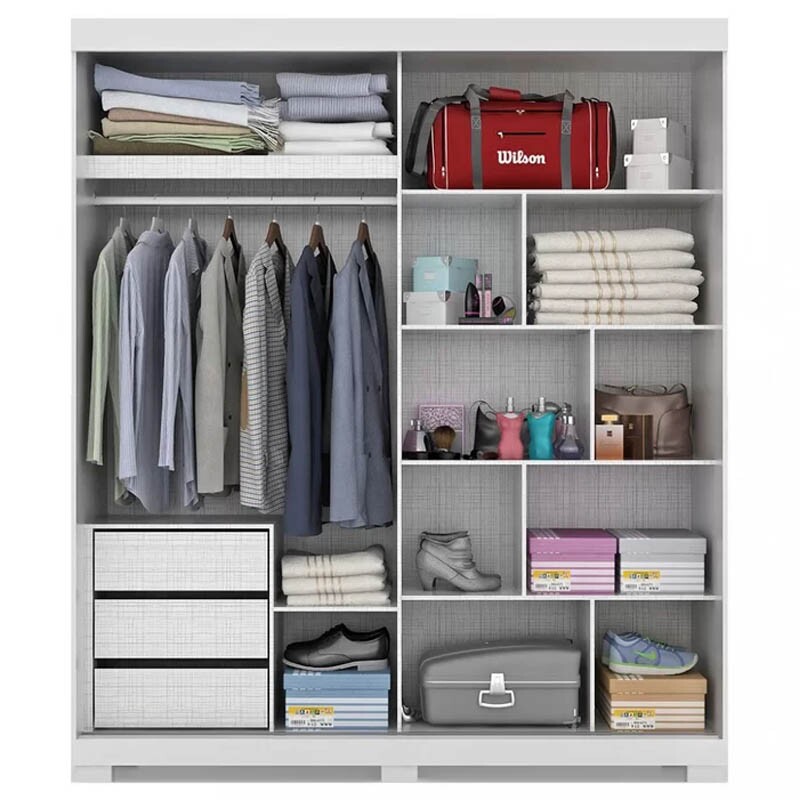 Guarda-Roupa Casal Heloisa c/Espelho 2 Portas 3 Gavetas MDF Larg. 1.80m Branco Com Pés ACP - Imagem 2