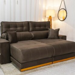 Sofá Retrátil Reclinável 2.30m Dakar Veludo Marrom 815  - Molas Ensacadas