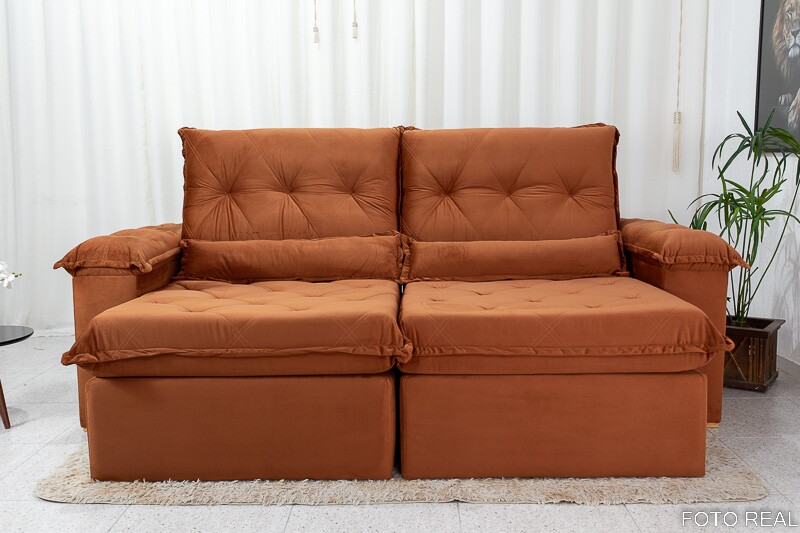 Sofá Retrátil Reclinável Califórnia 2.50m Veludo 549 Terracota - D28 Hiper soft - Imagem 5