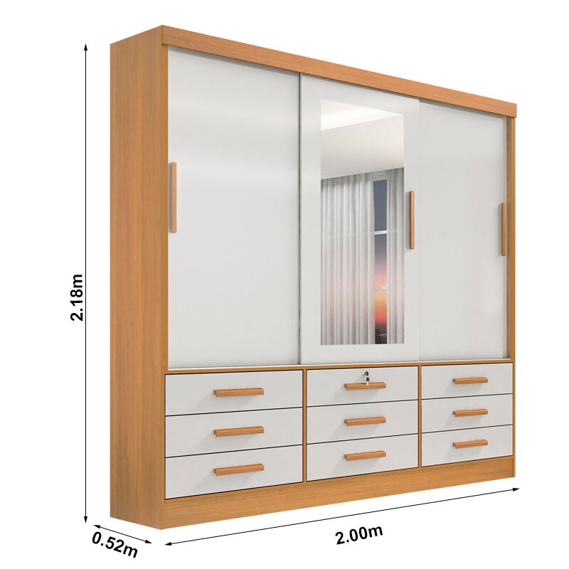 Guarda-Roupa Casal Meridian Plus 3 Portas 9 Gavetas Cinamomo/Off White Larg. 2.00m D doro - Imagem 3