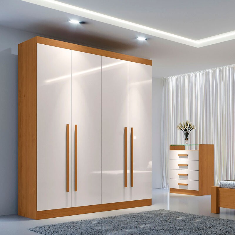 Guarda-Roupa Solteiro Da Vinci Plus 4 Portas 3 Gavetas Cinamomo/Off MDF Larg. 1.85m D Doro