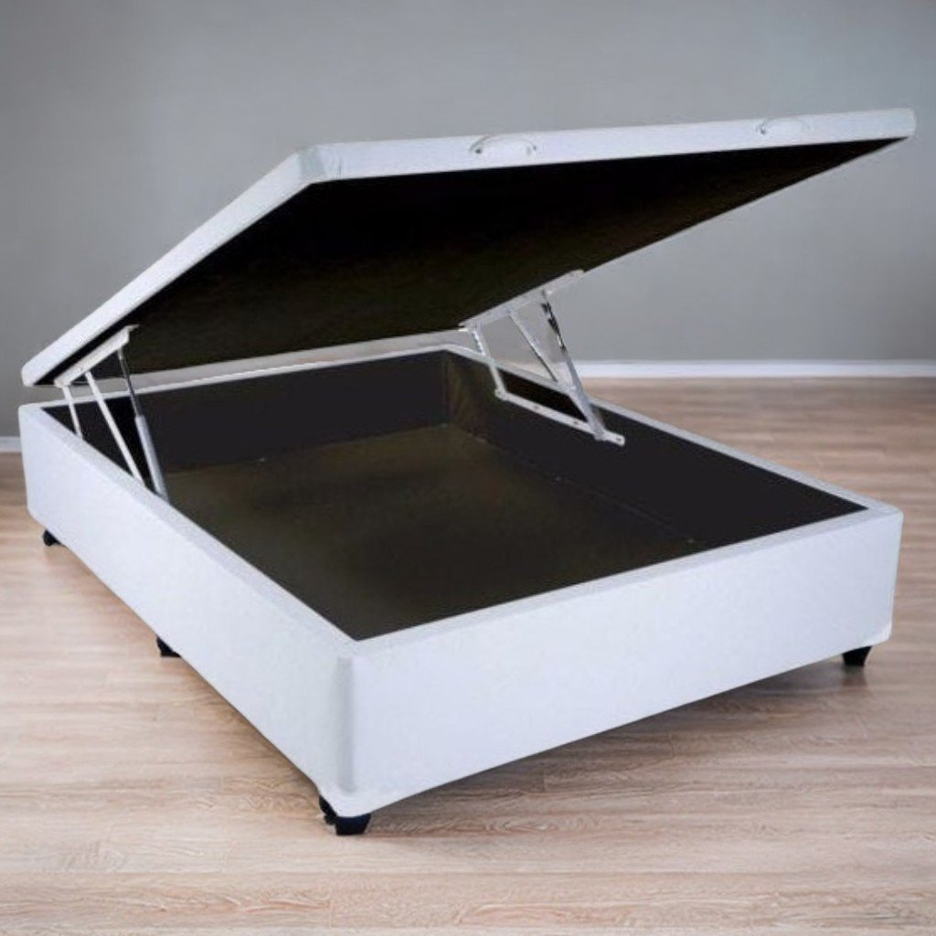 Base Box Casal Baú Corino Branco - ALTO NÍVEL CAMAS E COLCHÕES