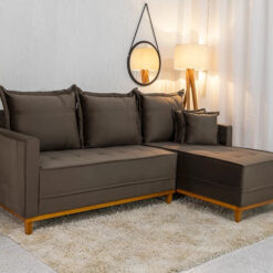 Sofá 3 Lug. Com Chaise Lado Esquerdo Milão Larg. 2.30m Veludo Marrom 815 - Molas Ensacadas