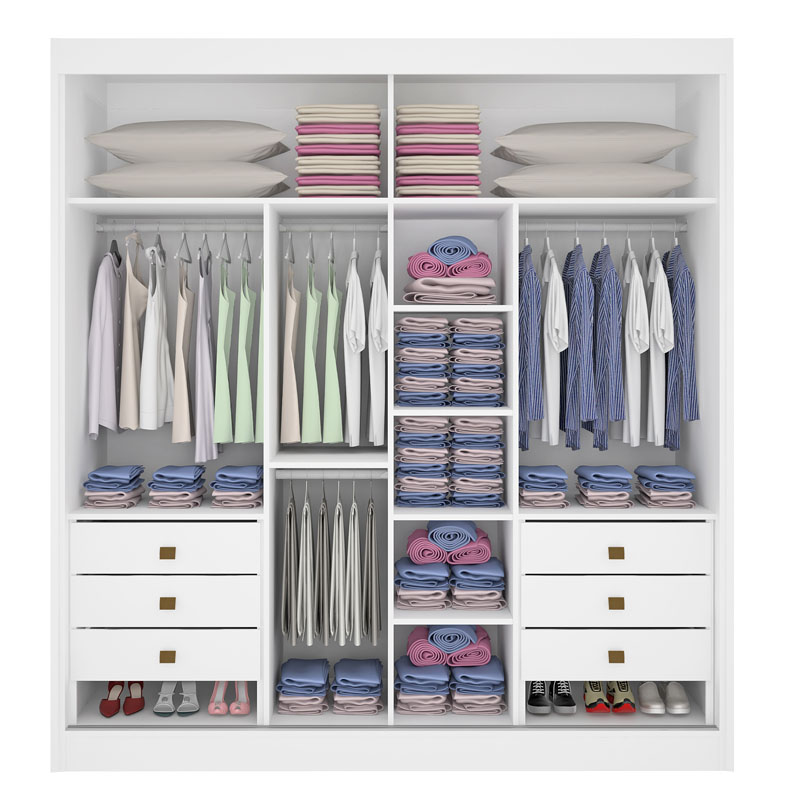 Guarda-Roupa Casal 2 Portas Titanium Ripado MDF Branco Larg. 2.20m D Doro - Imagem 2