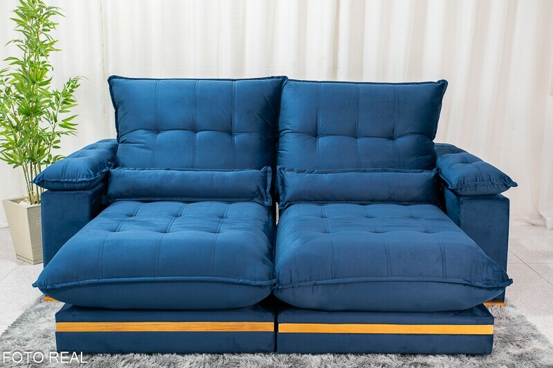 Sofá Retrátil Reclinável 2.50m Ibis Veludo Azul 800 - D33 e Molas Ensacadas - Imagem 6
