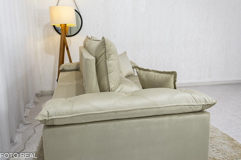 Sofá Retrátil Reclinável 2.30m Magnum Veludo Bege 818 - Molas Ensacadas - Imagem 8