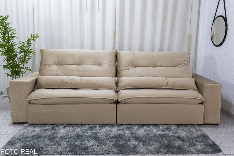 Sofá Retrátil Reclinável 2.90m Máximo Veludinho Bege E18 - D28 Soft - Imagem 5