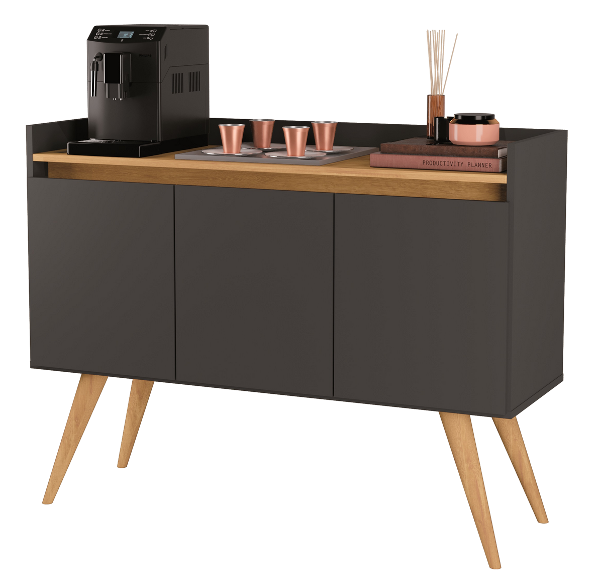 Buffet 3 Portas Gold Preto/Mel - MÓVEIS PRIMUS - Imagem 2