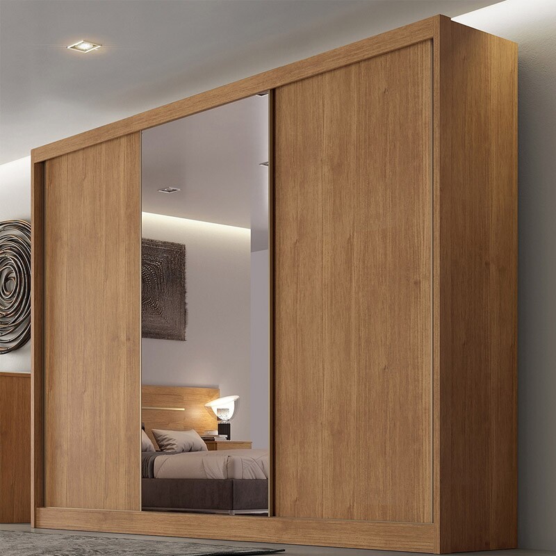 Guarda-Roupa Casal 3 Pts 8 Gav. Sollo Plus c/1Espelho 100% MDF Cumaru/Fendi Larg. 2.73m Novo Horizonte - Imagem 2