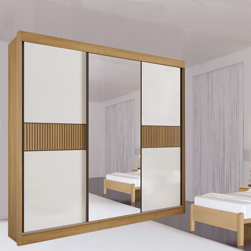 Guarda-Roupa Casal Los Angeles Ripado Cinamomo/Off White Flex MDF Larg. 2.73m D Doro