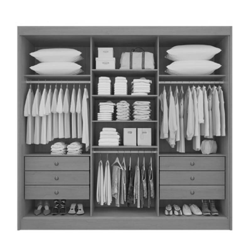 Guarda-Roupa Casal 3 Portas 6 Gavetas Cristal 100% MDF Castanho/Linho Larg. 2.42m Flex D Doro - Imagem 2