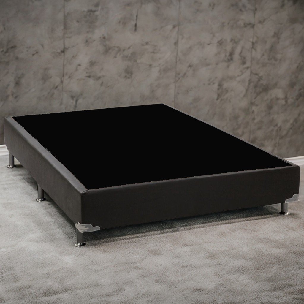 Base Box Casal Simples Corino Preto – ALTO NÍVEL CAMAS E COLCHÕES