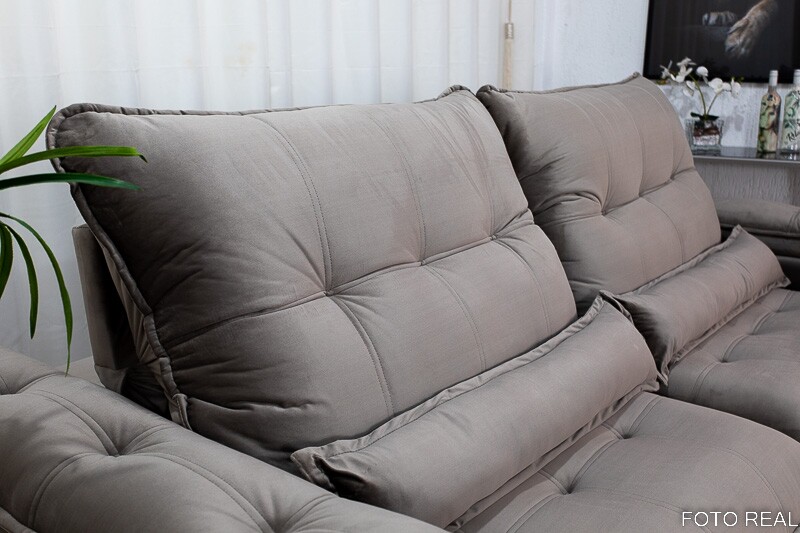 Sofá Retrátil Reclinável Ibis Veludo Cinza 813 Larg. 2.30m - D33 e Molas Ensacadas - Imagem 7