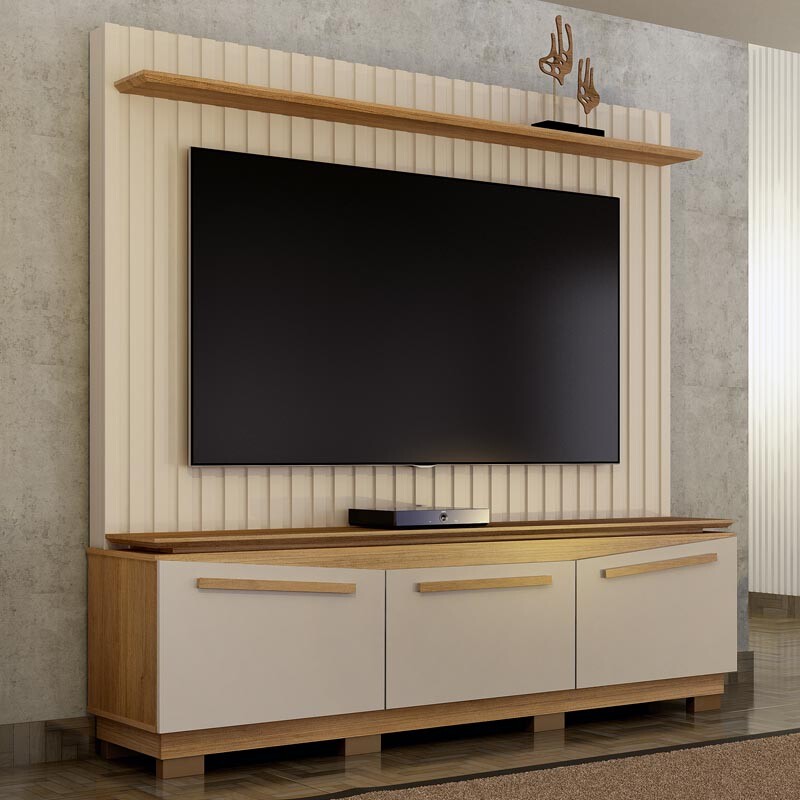 Home Montreal com Painel Ripado TV até 75 Polegadas Larg. 1.74m Off White/Cinamomo - Valdemoveis