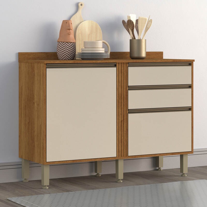 Balcão Cozinha Pérola 2 Portas Larg. 1.20m Cinamomo/Off Sallêto