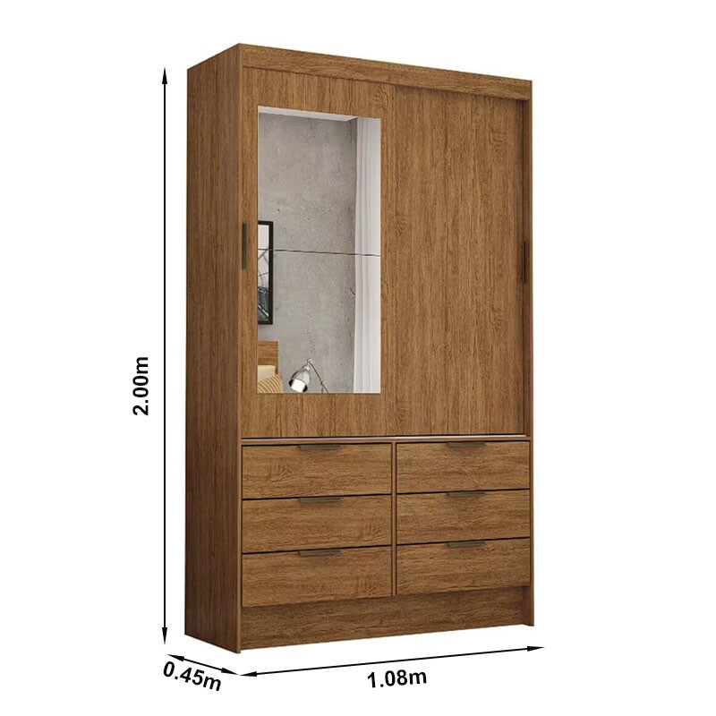 Guarda-Roupa Solteiro 2 portas Sevilha c/ espelho Larg. 1.08m Cinamomo Carioca - Imagem 3