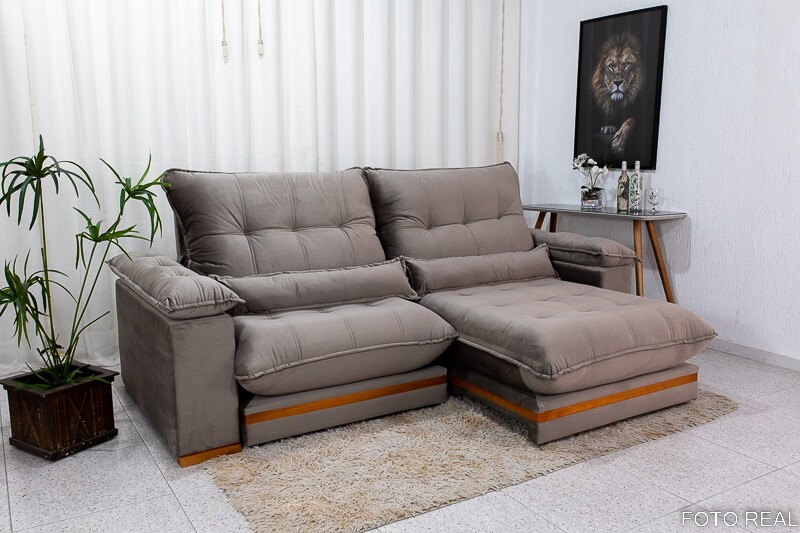 Sofá Retrátil Reclinável Ibis Veludo Cinza 813 Larg. 2.30m - D33 e Molas Ensacadas - Imagem 2