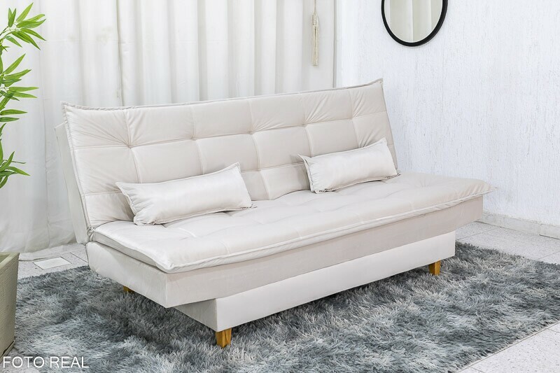 Sofá Cama Premium Larg. 1.80m Veludo Bege 2269