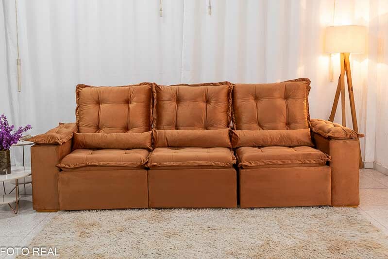 Sofá Retrátil Reclinável Grécia 2.70m Veludo Terracota - Sem Caixa - Imagem 5
