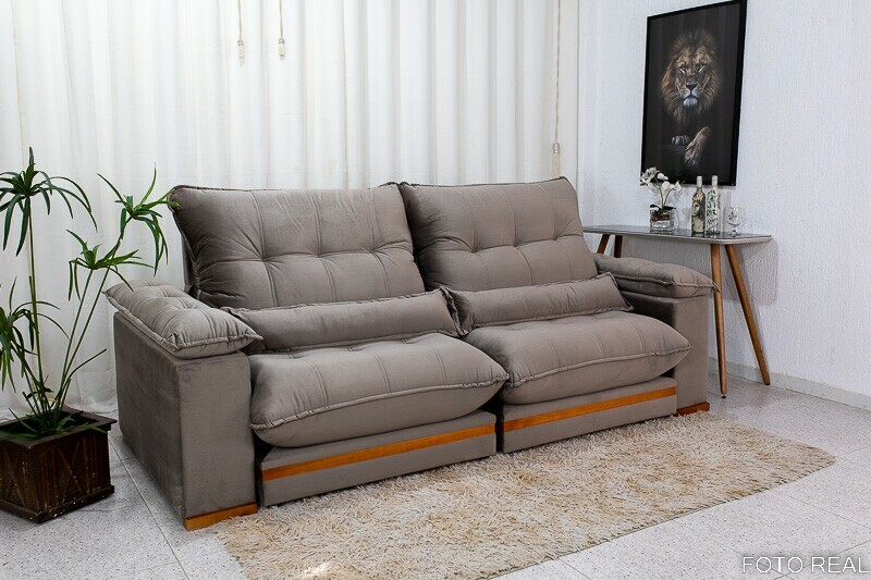 Sofá Retrátil Reclinável Ibis Veludo Cinza 813 Larg. 2.30m - D33 e Molas Ensacadas - Imagem 3
